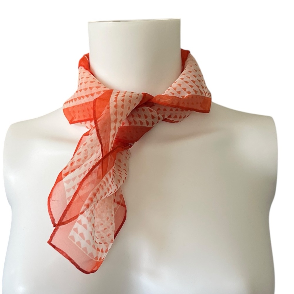 Sheer Orange and White Polka Dot Square Scarf Lightweight